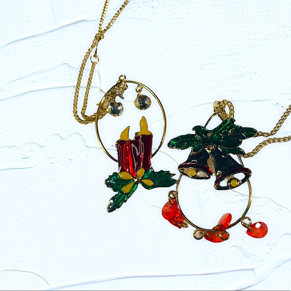 Christmas Bells & Candlestick Vintage Necklace Sets - Picture 2 of 14